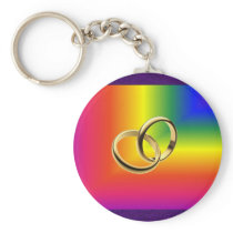 Rainbow Pride with Gold Wedding Bands Keychains
