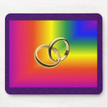 Rainbow Pride with Gold Wedding Bands Mouse Mats