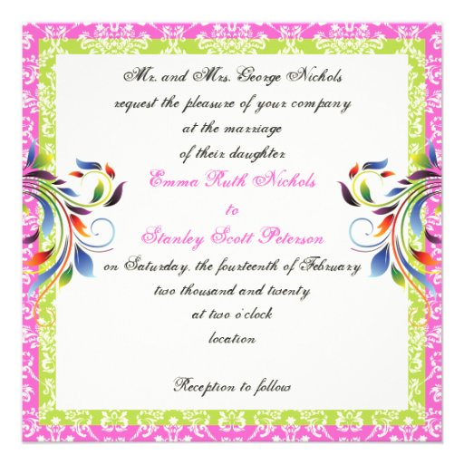 Rainbow scroll leaf damask wedding invites