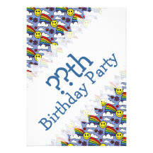 Rainbow Smiley Face and Flowers Hippie Birthday Personalized Announcement