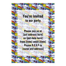 Rainbow Smiley Face and Flowers Hippie Pattern Announcement