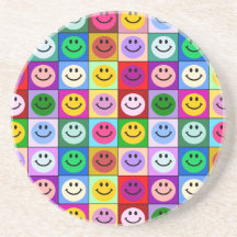 Rainbow smiley face squares coasters