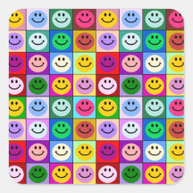Rainbow smiley face squares square sticker