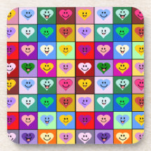 Rainbow Smiley Hearts squares Coaster