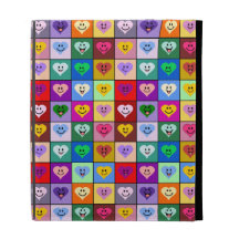 Rainbow Smiley Hearts squares iPad Folio Cover