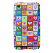 Rainbow Smiley Hearts squares iPhone 3 Case