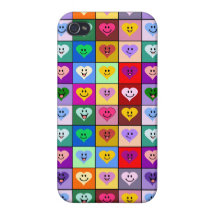 Rainbow Smiley Hearts squares iPhone 4 Covers