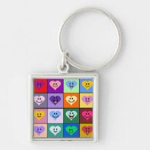 Rainbow Smiley Hearts squares Key Chain