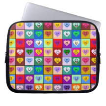 Rainbow Smiley Hearts squares Laptop Computer Sleeves