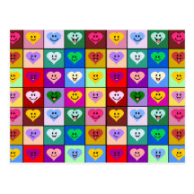 Rainbow Smiley Hearts squares Post Card