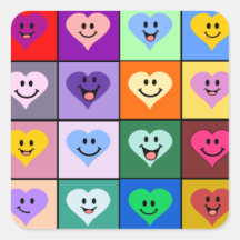 Rainbow Smiley Hearts squares Square Sticker