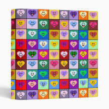 Rainbow Smiley Hearts squares Vinyl Binder