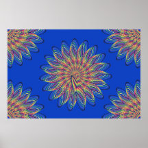 Rainbow Spiral Flower Design - Blue Background Poster