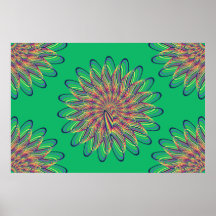 Rainbow Spiral Flower Design - Green Background Poster