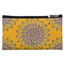 Rainbow Spiral Flower Design - Orange Background Cosmetic Bags