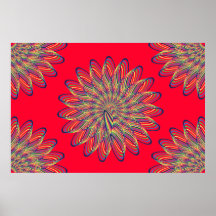 Rainbow Spiral Flower Design - Red Background Posters