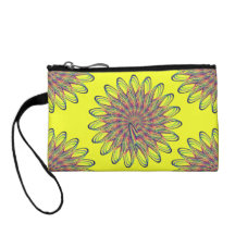 Rainbow Spiral Flower Design - Yellow Background Coin Purses
