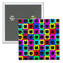 Rainbow Square Cat Pattern Button