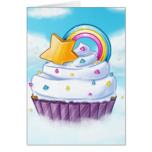 Rainbow star cupcake in the clouds card
