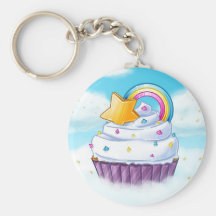 Rainbow star cupcake in the clouds key chain
