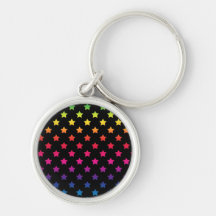 Rainbow Stars over Black Background Pattern Key Chain