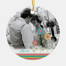 Rainbow Tall Flowers Love Photo Wedding Ornament