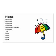 Rainbow umbrella & rain drops business card template