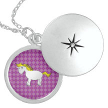 Rainbow unicorn necklace purple argyle