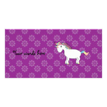 Rainbow unicorn purple flowers pattern picture card