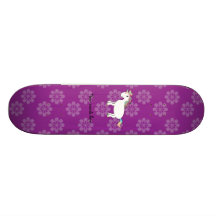 Rainbow unicorn purple flowers pattern skate board deck