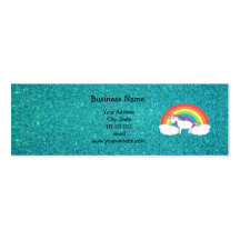 Rainbow unicorn turquoise glitter business card templates