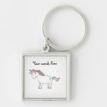 Rainbow unicorn with gold hearts key chain