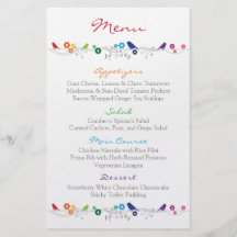 Rainbow Wedding Menu Birds Flowers Personalized Flyer