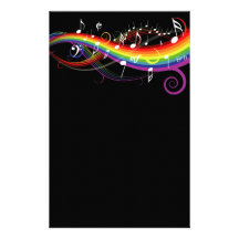 Rainbow White Music Notes Stationery