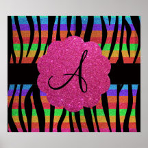 Rainbow zebra stripes monogram posters