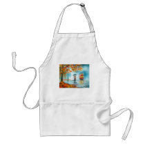 Rainy day autumn red tram umbrella romantic couple aprons