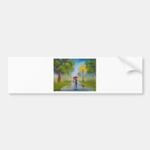 RAINY DAY COUPLE UMBRELLA PAINTING BUMPER STICKERS