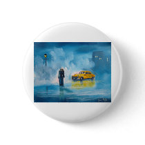RAINY DAY COUPLE YELLOW TAXI CAB PINBACK BUTTONS