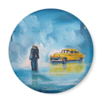 RAINY DAY COUPLE YELLOW TAXI CAB MAGNETS