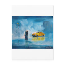 RAINY DAY COUPLE YELLOW TAXI CAB POSTCARDS