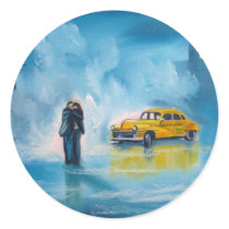 RAINY DAY COUPLE YELLOW TAXI CAB STICKER