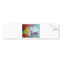 RAINY DAY RED UMBRELLA ROMANTIC COUPLE BUMPER STICKER