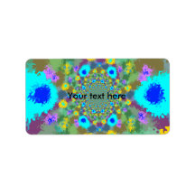 Random multicolored kaleidoscopic flames in blue personalized address labels