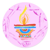 Rangoli Deepak Round Stickers
