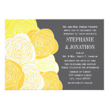 Ranunculus Rose Yellow and Grey Modern Wedding Custom Announcements