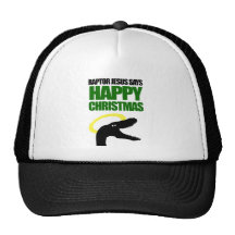 Raptor Jesus says Happy Christmas Trucker Hats