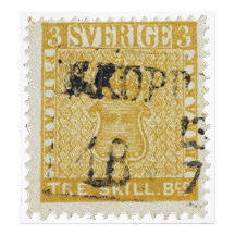 Rare Yellow 3 Skilling Stamp of Sweden 1855 Photo Art