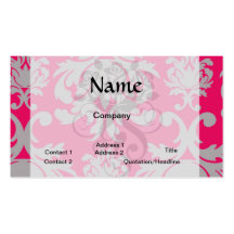 Raspberry and grey damask business card