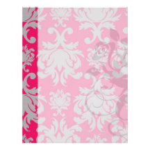 Raspberry and grey damask custom letterhead
