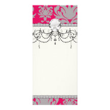 Raspberry and grey damask customized rack card